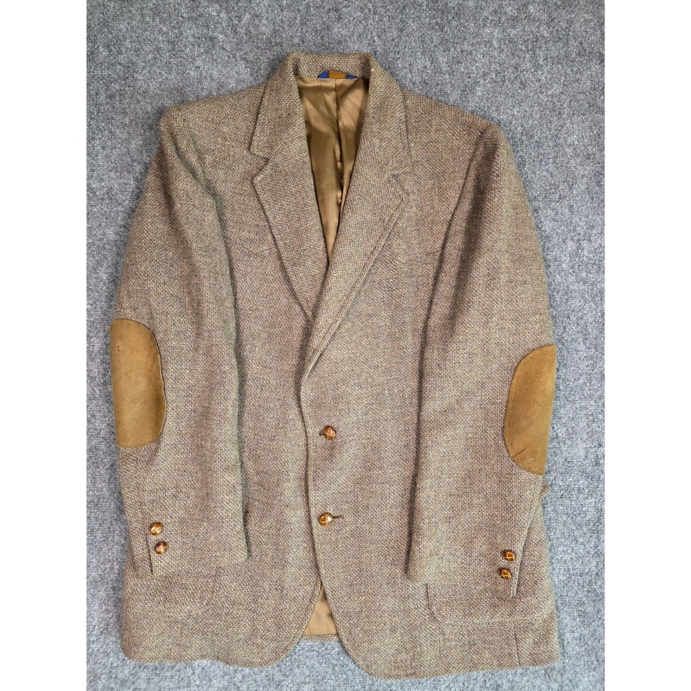 Pendleton Western Wear Wool Tweed Blazer‎ Suede Elbow Patches 46L Vintage 70s